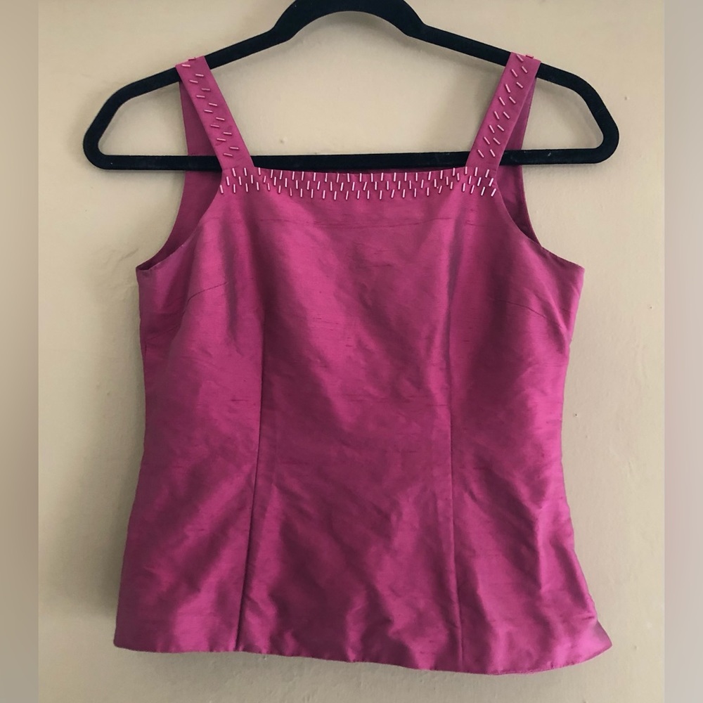 Vintage Textured Silk Lined Side Zip Magenta Cami Top with beading